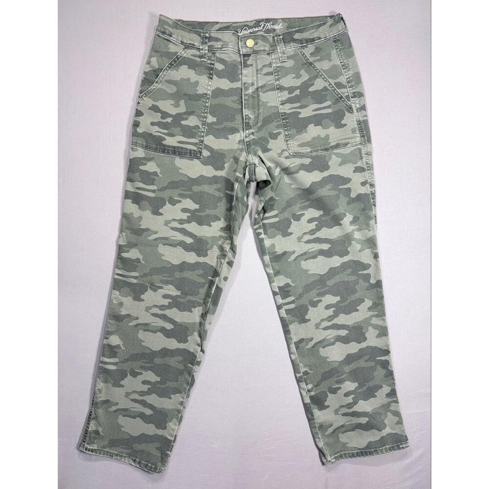 Universal Thread Camo High Rise Straight Pants Snap Button Pockets Size 10